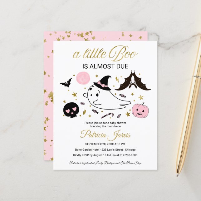 Invitation Baby shower Halloween Budget fantôme (Devant/Arrière en situation)