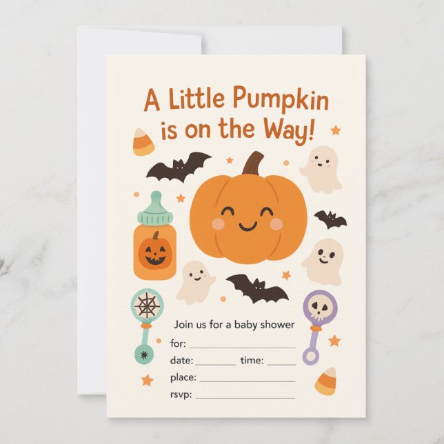 Invitation Baby shower Halloween - Citrouille mign (Devant)