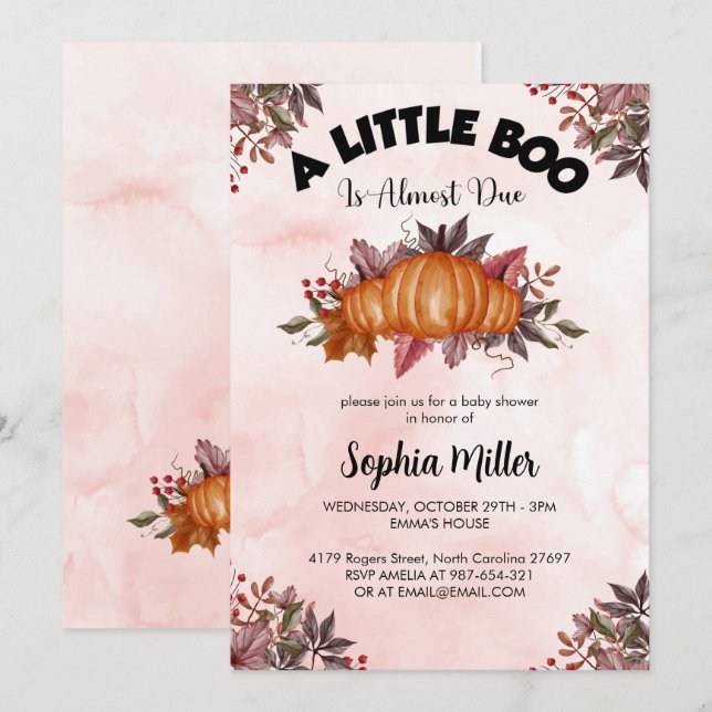 Invitation Baby shower Halloween Citrouille Rose Personnalisé (Devant / Derrière)