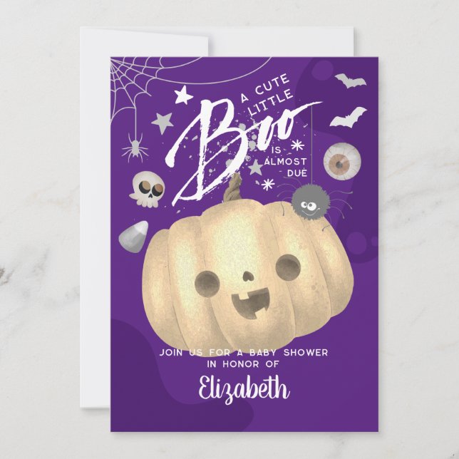 Invitation Baby shower Halloween coloré Boo Purple Thème (Devant)