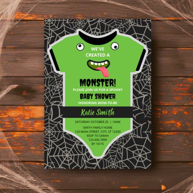 Invitation Baby shower Halloween Éffrayant Monster vert (Créateur téléchargé)