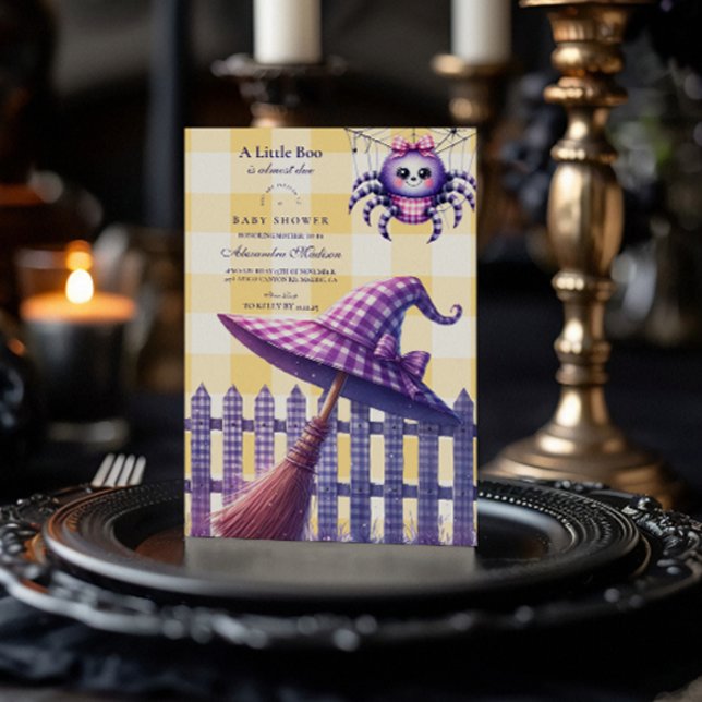 Invitation Baby Shower Halloween en Gingham Violet (Créateur téléchargé)