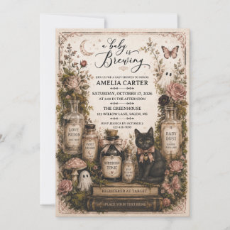 Invitation Baby Shower Halloween en route Fille Vintage Rose