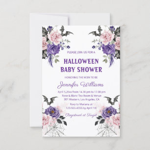 Invitation baby shower halloween gothique floral aquarelle