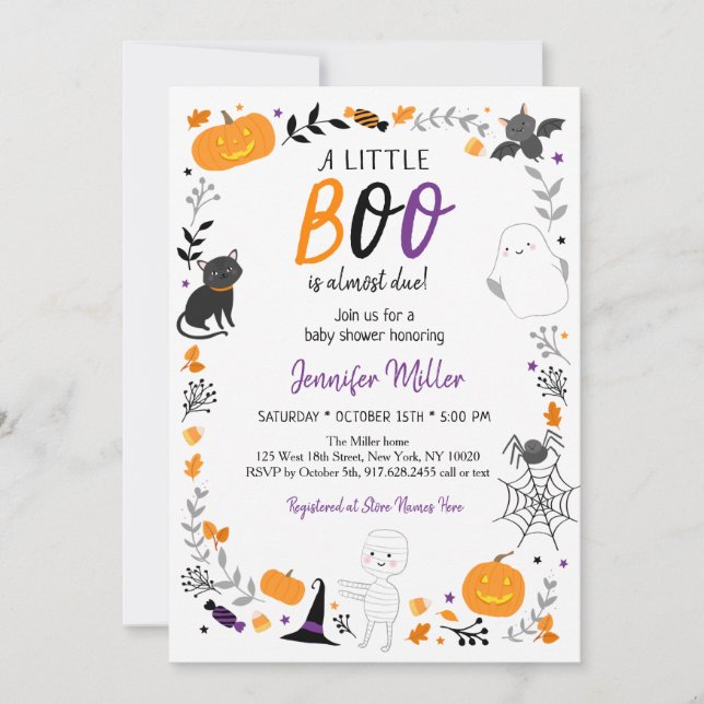 Invitation Baby shower Halloween Little Boo (Devant)