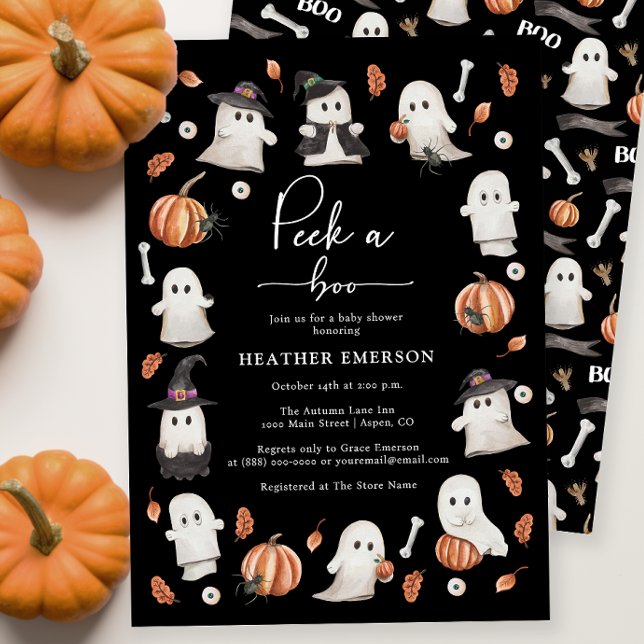 Invitation Baby shower Halloween noir (Black Halloween Baby Shower Invitation
)