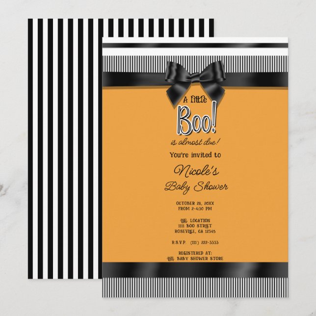 Invitation Baby Shower Halloween Orange Blanc Arc Noir (Devant / Derrière)