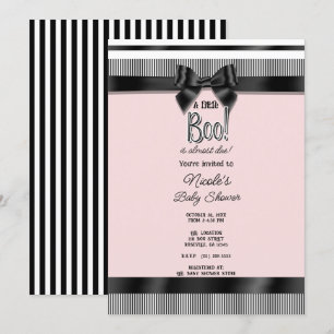 Invitation Baby Shower Halloween Rose Blanc Ruban Noir