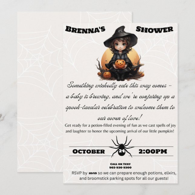 Invitation baby shower Halloween Witchy (Devant / Derrière)