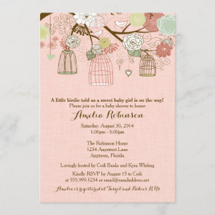 Invitation Baby shower - Hanging Cages & Jars Pink