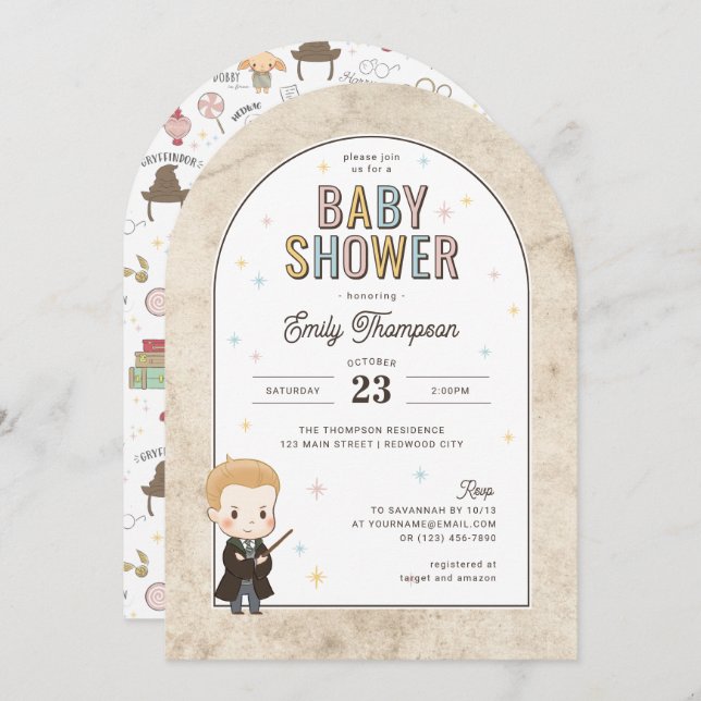 Invitation Baby shower Harry Potter Chibi Draco Malfoy (Devant / Derrière)