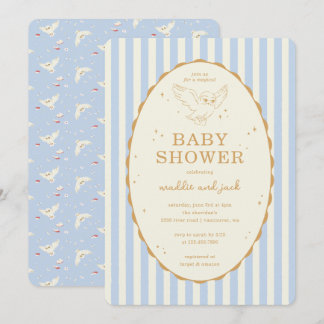 Invitation Baby Shower Harry Potter Hedwig Rayures Bleues