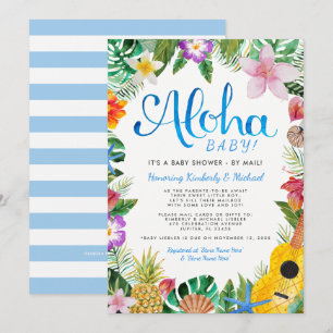 Invitation Baby shower Hawaï de Luau par courrier  Bleu
