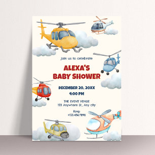 Invitation baby shower hélicoptère coloré