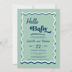 Invitation Baby shower Hello vert Mint moderne