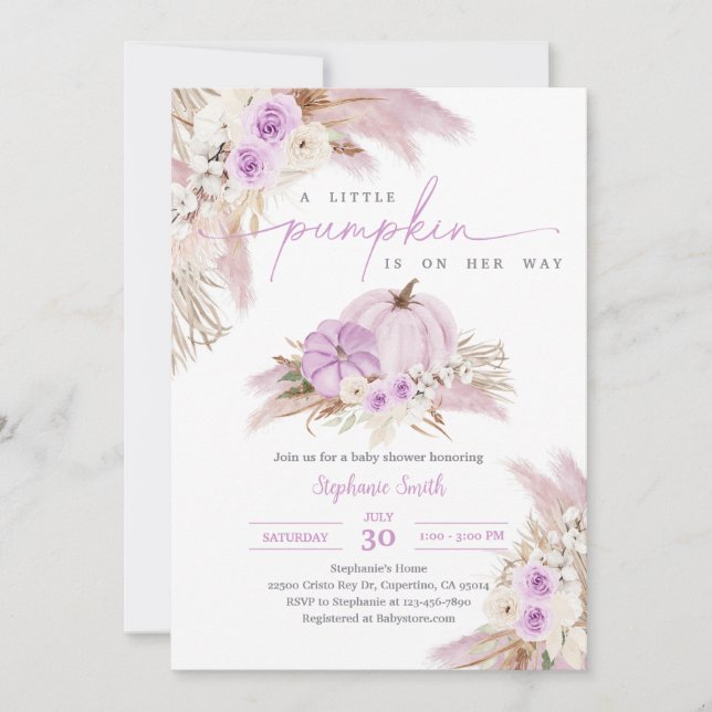 Invitation Baby Shower Herbe des Pampas d'Automne (Devant)