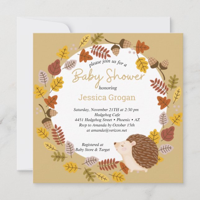 Invitation Baby shower Hérisson Brown d'automne (Devant)