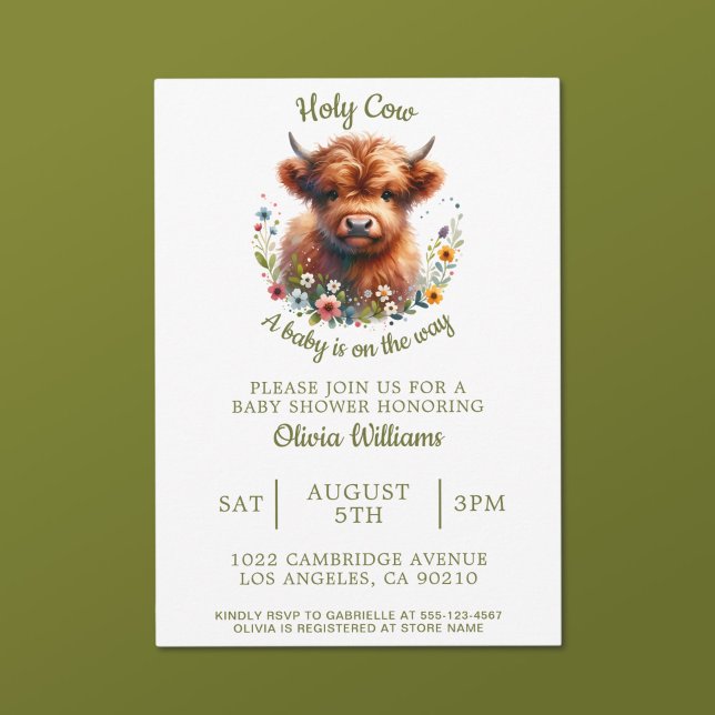 Invitation Baby shower Highland Cow Fleur sauvage d'aquarelle (Créateur téléchargé)