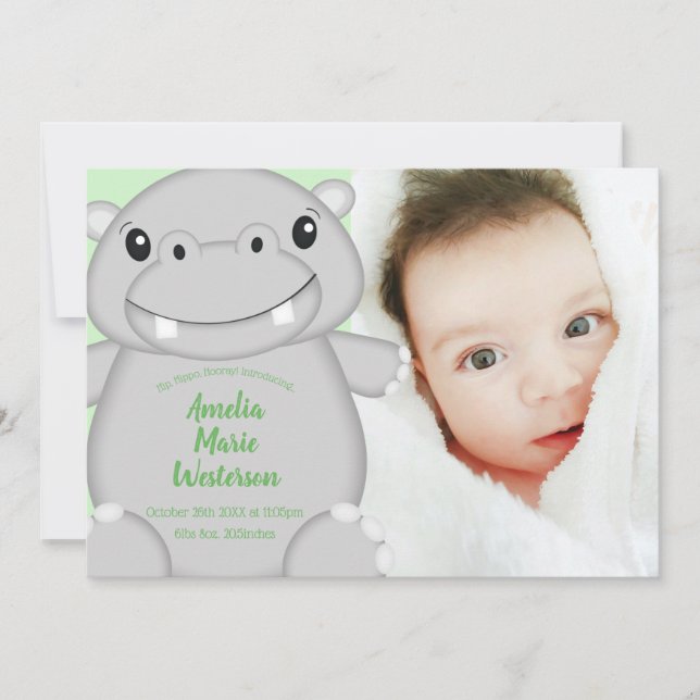 Invitation Baby shower Hippo (Devant)