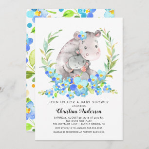 Invitation Baby shower Hippo Maman & Baby