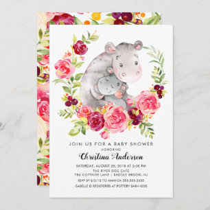 Invitation Baby shower Hippo Maman & Baby
