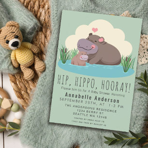 Invitation Baby shower Hippo mignonne
