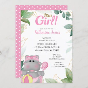 Invitation Baby shower Hippo Or Rose Cute