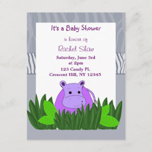 Invitation Baby shower Hippo violet
