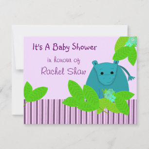 Invitation Baby shower Hippo violet et bleu