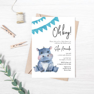 Invitation Baby shower Hippopotame animal mou de forêt