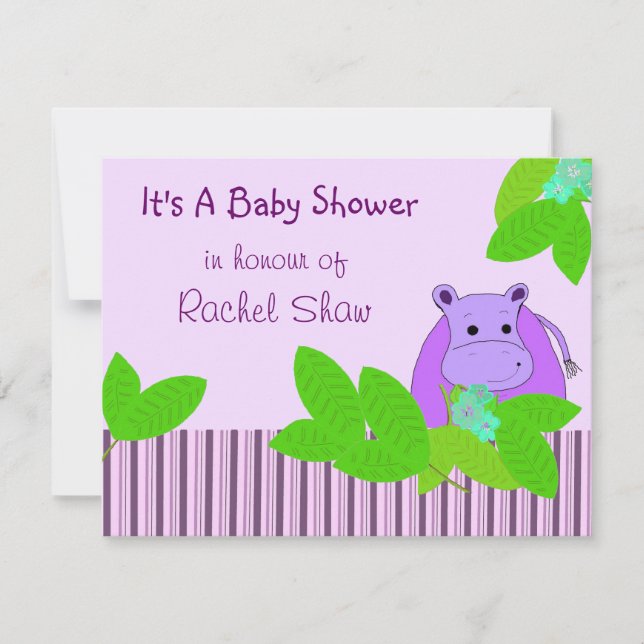 Invitation Baby Shower Hippopotame Violet (Devant)