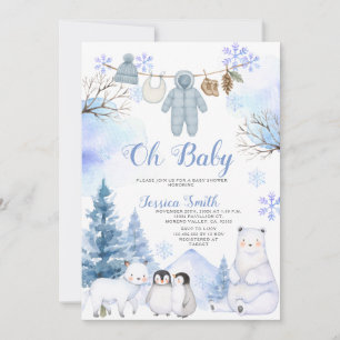 Invitation Baby shower Hiver Arctic Animal Clothesline
