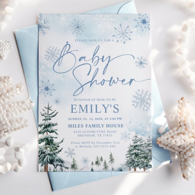 Invitation Baby Shower Hiver Flocon de Neige Bleu (Créateur téléchargé)
