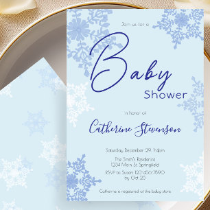 Invitation Baby Shower Hiver Flocon de Neige Bleu Moderne