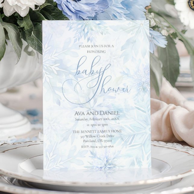 Invitation Baby Shower Hiver Garçon Flocon de Neige Bleu (Créateur téléchargé)