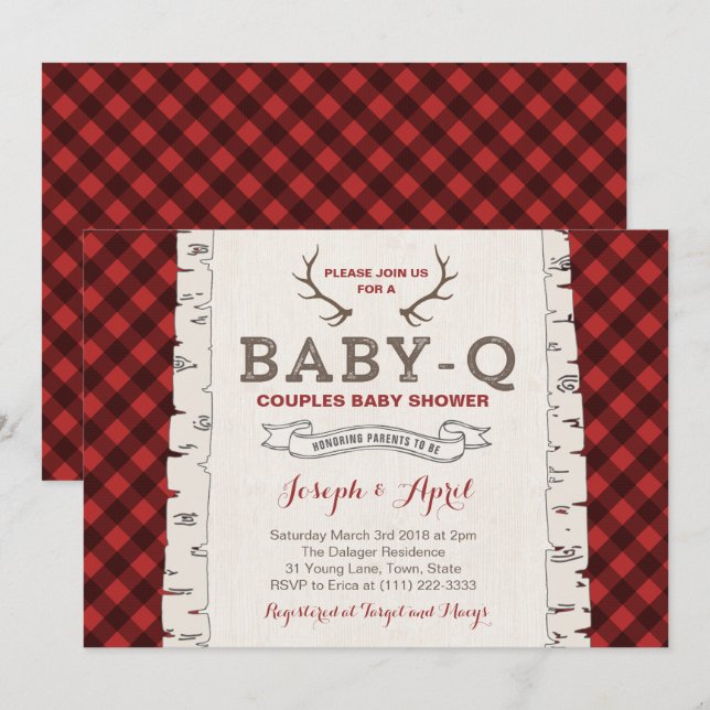 Invitation Baby shower hiver Plaid Couples pour garçon (Devant / Derrière)