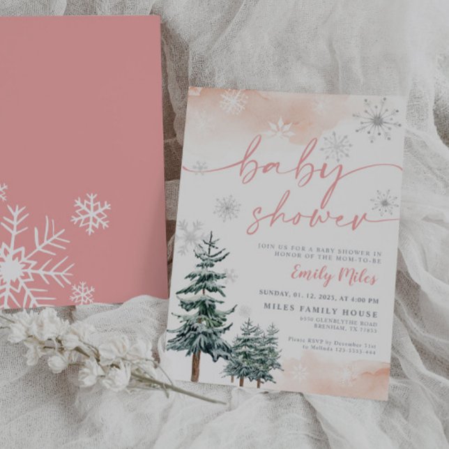 Invitation Baby Shower Hiver Rose Pâle (Créateur téléchargé)