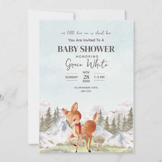 Invitation  Baby Shower hivernal Oh Cerf Thème Forêt  (Devant)