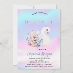 Invitation Baby shower holographique à fleurs de cygne adorab