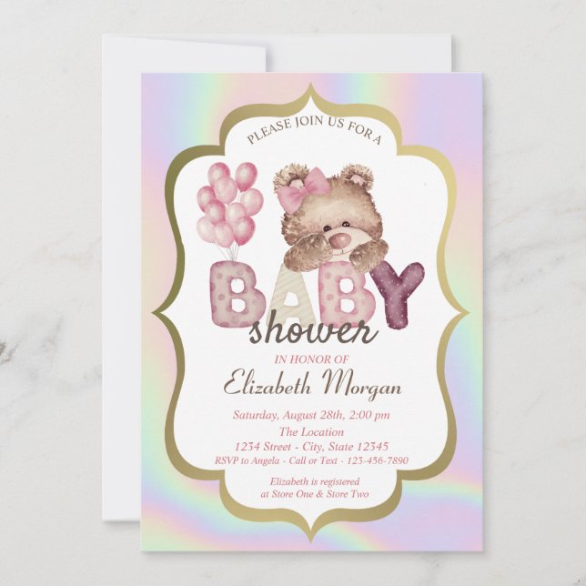 Invitation Baby shower holographique de la structure de ballo (Devant)