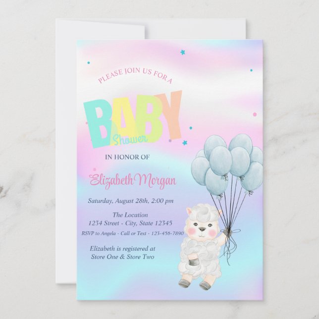 Invitation Baby shower holographique des moutons d'agneau (Devant)