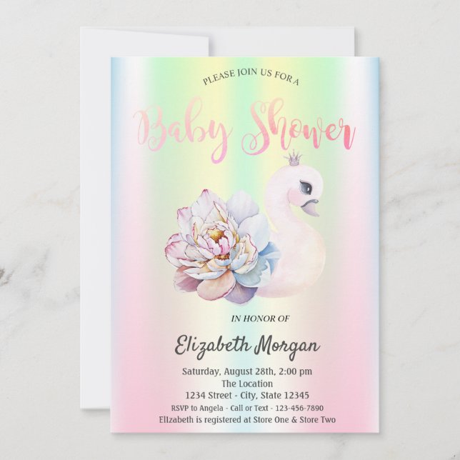 Invitation Baby shower holographique d'iridescendance de la f (Devant)