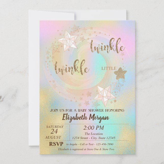 Invitation Baby shower holographique Twinkle Little Star (Devant)