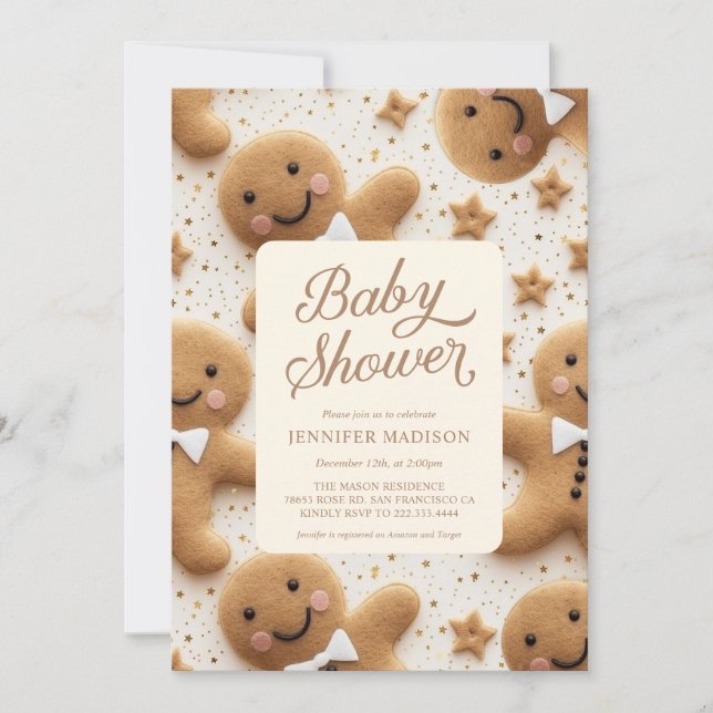 Invitation Baby shower Homme de Noël Gingerpain (Devant)