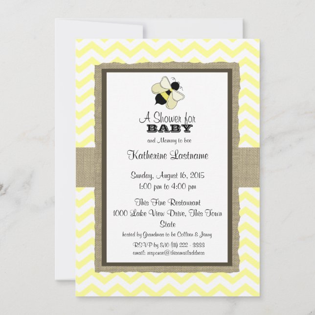 Invitation Baby shower Honey Bee ZigZag (Dos)