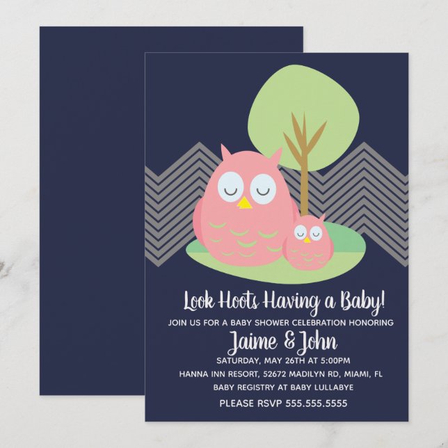 Invitation Baby-Shower Hoot de Hibou Moderne (Devant / Derrière)