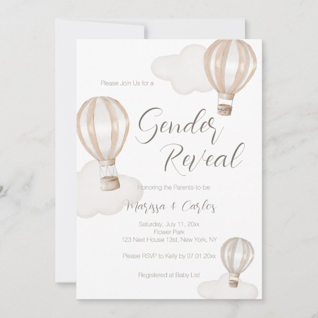 Invitation Baby Shower Hot Air Balloons Gender Neutral (Devant)