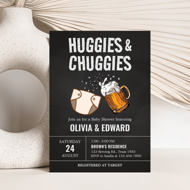 Invitation Baby shower Huggies et Chuggies (Beer And Diaper Baby is Brewing Baby Shower Invitation)