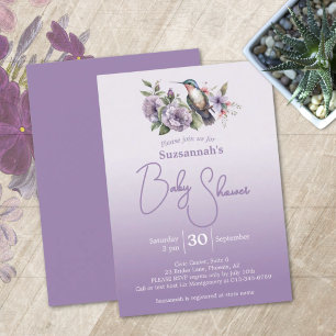 Invitation Baby shower Humide Bird Pastel Purple Ombre