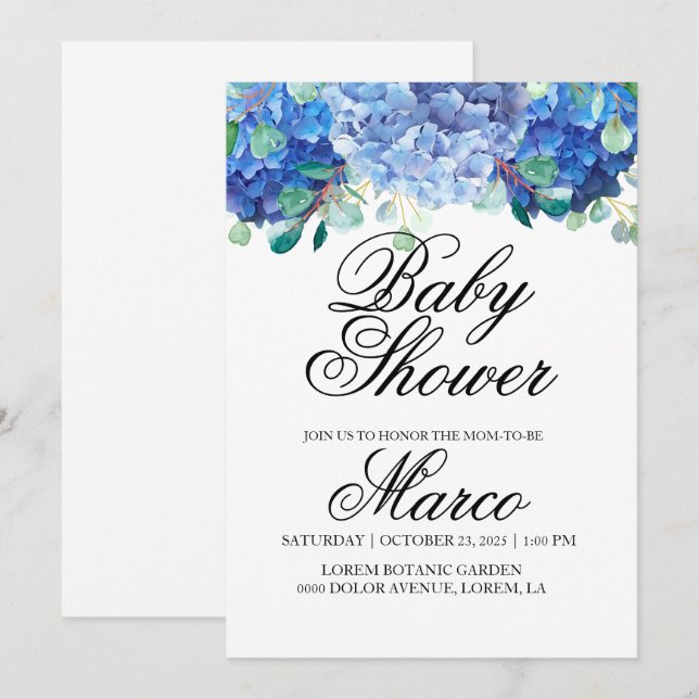 Invitation Baby shower hydrangea (Devant / Derrière)